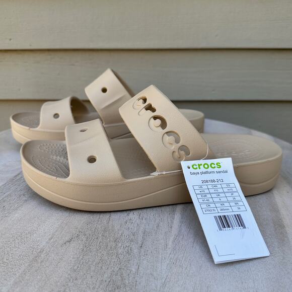 Crocs Baya Platform Womens Double Strap Slides Size 10 Chai Tan Beige Sandal New - Picture 3 of 13